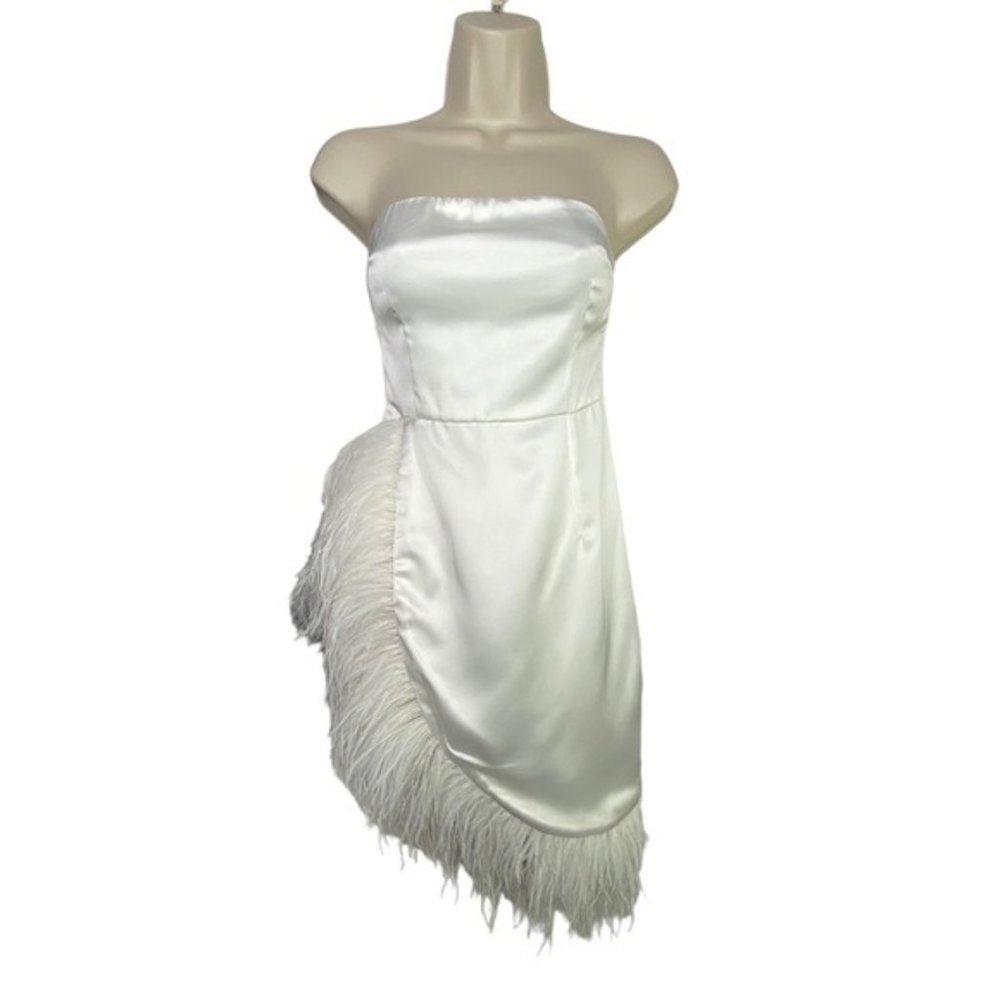 NBD White Strapless Feather-Trim Mini Dress - Picture 3 of 10